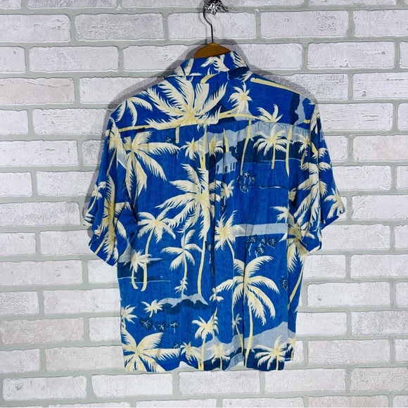 Vintage Jams World Men’s Edition Blue Palm Tree Print Short Sleeve Button Down M - Picture 3 of 6